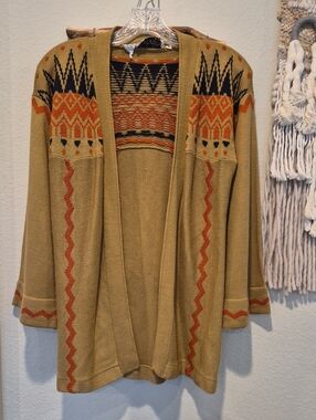 XS/S Vtg Southwestern Aztec Design Long Bell Sleeve Cardigan, Missing Belt